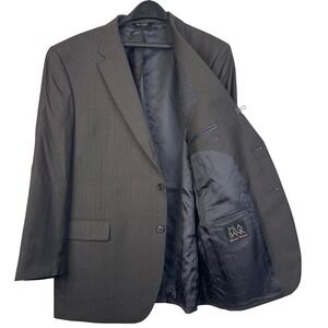 Jos A Bank 46R Plaid Brown + Blue Wool Silk Blazer Sport Coat‎ Suit Jacket 2B